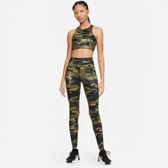 NWT NIKE‎ ONE Dri-FIT Tight Fit Mid-Rise Leggings Green Camo DD4559-222 MEDIUM - Picture 1 of 12